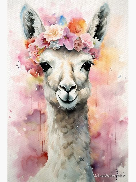 Artistic Gift Ideas, Exotic Paintings, Llama Painting, Flower On Head, Snow Animals, Baby Animal Drawings, Portrait Face, Mosaic Animals, Llama Alpaca