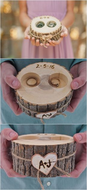 Wedding Ring Pillow Alternative, Country Wedding Rings, Original Wedding Ideas, Ring Pillow Alternatives, Rustic Ring Box, Rustic Wedding Decorations, Wood Ring Box, Ring Pillows, Ring Bearer Box