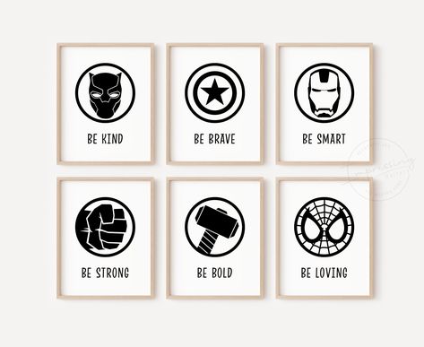 Printable Wall Art, Digital Print, Wall Prints Subtle Superhero Bedroom, Marvel Nursery Ideas, Avengers Nursery, Marvel Nursery, Affirmation For Kids, Superhero Room Decor, Batman Bedroom, Interior Design Rules, Marvel Bedroom