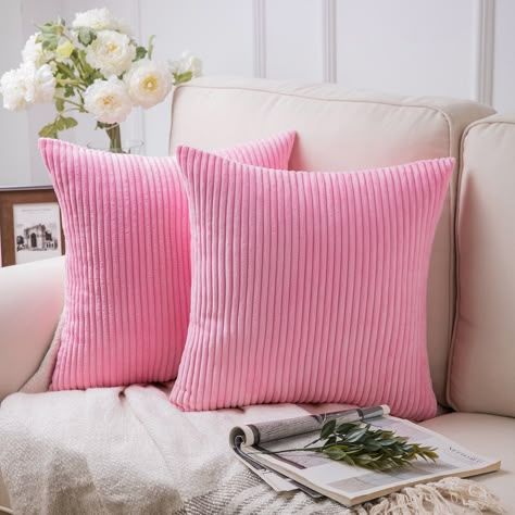 Arrives by Wed, Jan 12 Buy Fluffy Corduroy Velvet Solid Color Suqare Cusion Accent Decorative Throw Pillow for Couch, 20" x 20", Pink, 2 Pack at Walmart.com Preppy Pillows, Pink Apartment, Preppy Bedroom Decor, Dorm Room Styles, Pink Dorm, Preppy Bedroom, Pink Throw Pillows, Dorm Room Inspiration, Dorm Inspo