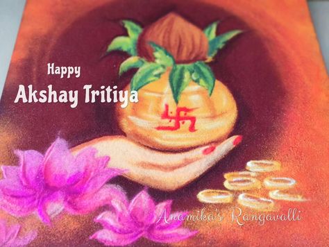 On this Akshaya Tritiya, may the blessings of Lord Vishnu fill your life with wealth, happiness, and success. Wishing you and your loved ones a very auspicious and prosperous Akshaya Tritiya! Akshay Tritiya Rangoli, Akshay Tritiya, 3d Rangoli, Rangoli Designs For Competition, Akshaya Tritiya, Very Easy Rangoli Designs, Rangoli Designs Simple Diwali, Indian Illustration, Rangoli Patterns