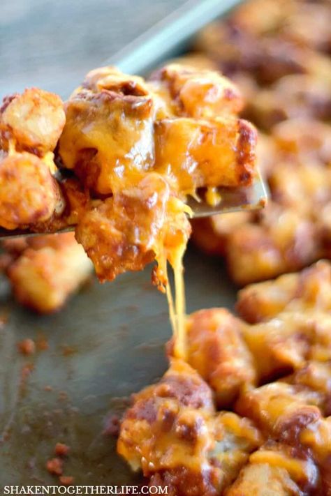 Chili Cheese Tater Tots, Cheese Tater Tots, Tater Tot Appetizers, Creamy Chicken Salad, Chicken Casserole Dinners, Tater Tot Recipes, Cheesy Appetizer, Caramelized Bacon, Chili Cheese Dips