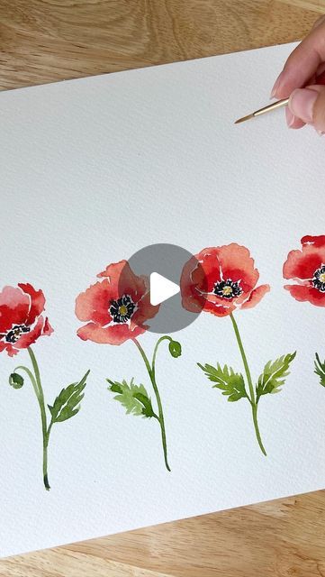 Carrie on Instagram: "I love ya, Poppy. 

#poppies #watercolorpoppies #watercolortutorial #learnwatercolor #watercolorflowers #wildflowers #watercolorwildflowers #redflowers #flowerpainting #watercolorillustration #watercolorartist #watercolortimelapse" Watercolor Poppy Flower, Easy Watercolor Poppies, How To Paint A Poppy Watercolor, Poppy Watercolor Tutorial, Poppy Drawing Watercolor, Poppy Watercolour Painting, Watercolour Poppies, Poppy Flower Watercolor Painting, Poppy Watercolor Painting