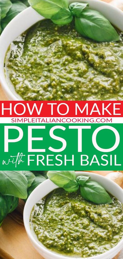 Fresh Pesto Recipe, Fresh Basil Recipes, Italian Cooking Recipes, Pesto Sauce Recipe, Homemade Pesto Recipe, Make Pesto, Pesto Recipes, Healthy Pesto, Homemade Pesto Sauce