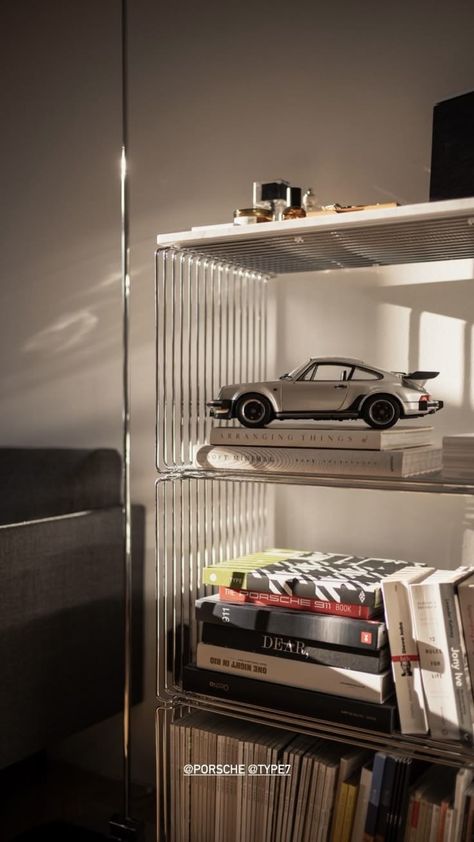 Chrome Decor Aesthetic, Men Apartment Decor Living Room, Porsche Decor, Boy Apartment, Room Decor Men, Man Decor, Lego Room Decor, Masculine Interior, Men Apartment