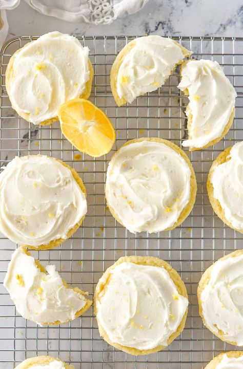 There is no chilling time or rolling required for these Lemon Sugar Cookies.  Full of lemon flavor and topped with an amazing lemon buttercream they are perfection. Crumble Cookies, Brunch Desserts, Canned Frosting, Lemon Sugar Cookies, Lemon Buttercream, Egg Pasta, Burger Sauce, Ice Cream Pies, Lemon Flavor