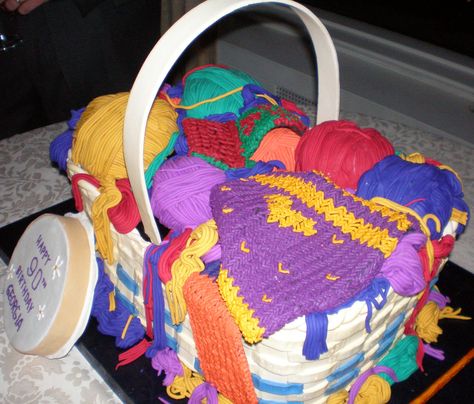 detailed yarn basket cake created by Charm City Cakes (of Ace of Cakes fame), featured on EndlessSimmer Patchwork Cake, Quilted Cake, Charm City Cakes, Basket Cake, Yarn Basket, Charm City, York Pennsylvania, Cupcake Icing, Cake Shapes