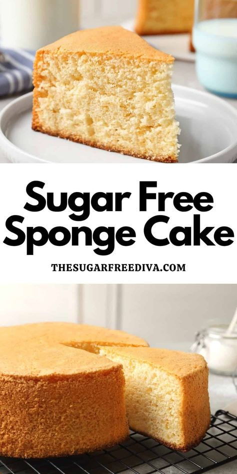 Sugar Free Sponge Cake Recipe, Low Sugar Cakes, Sugar Free Cake Recipes, Sugar Free Desserts Easy, No Sugar Desserts, Sugar Free Baking, Sugar Free Recipes Desserts, Sugar Free Cake, Sponge Cake Recipes