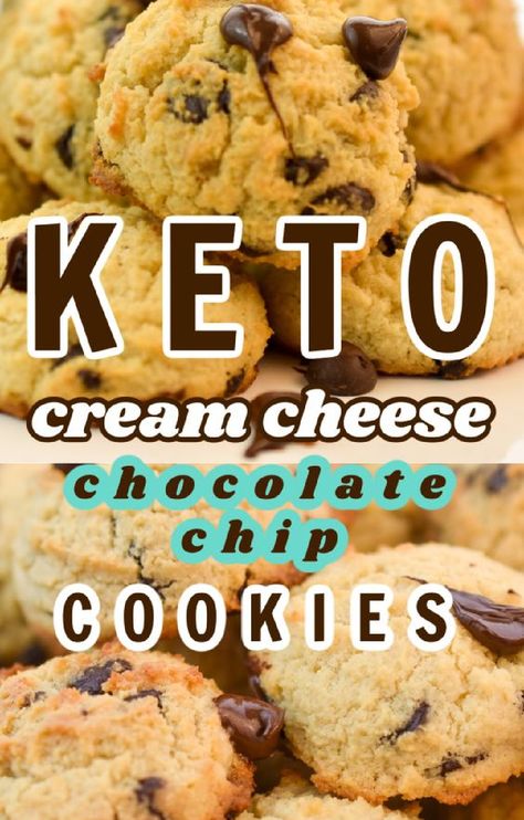 Coconut Flour Chocolate Chip Cookies, Cream Cheese Chocolate Chip, Cream Cheese Chocolate Chip Cookies, Sugar Free Chocolate Chip Cookies, Low Carb Chocolate Chip Cookies, Keto Cream Cheese, Coconut Chocolate Chip Cookies, Keto Cookie Recipes, Keto Cream