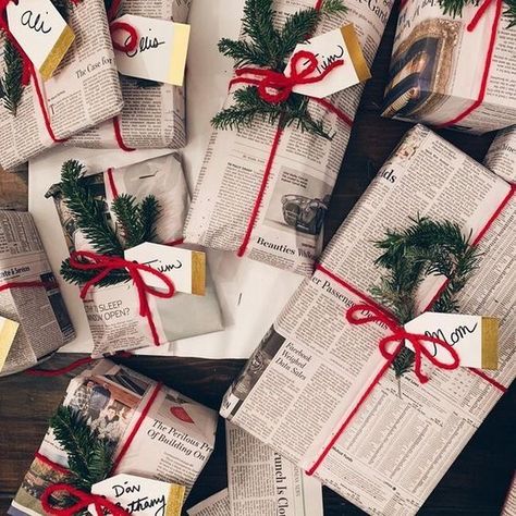 30 Unique And festive Gift Wrapping Ideas - Mama Bear Wooten Newspaper Gift, Listen To Christmas Music, Xmas Gift Wrap, Wrapped Presents, Eco Friendly Gift Wrapping, Gift Wrapping Inspiration, Gift Wrapping Ideas, Gifts Wrapping Diy, Creative Gift Wrapping