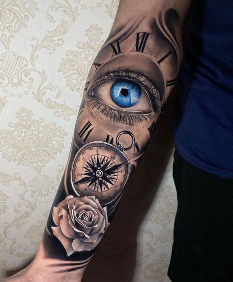 INK BR on Instagram: “🙏🏻🔥 Artist IG @gabrielsouza.tattoo DM for a feature or shoutout🙌🏼 💉Sharing the Best tattoos worldwide💉 👉🏽Follow @inkkwoorld 👈🏽 / /…” Eye Clock Tattoo, Clock Rose Tattoo, Clock Tattoo Sleeve, Clock And Rose Tattoo, Realistic Eye Tattoo, Stammestattoo Designs, Eyeball Tattoo, Lion Tattoo Sleeves, The Best Tattoos