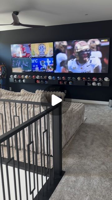 Sean YourWhip Street on Instagram: "Everybody said we should paint the wall black, so we went ahead and did just that! What you think? #gameday #winning #street #mancave #loftcave #hisandhers" Loft Man Cave Ideas, Flex Space Ideas, Man Cave Ideas, Bonus Room Ideas, Bonus Rooms, Barndominium, Bonus Room, What You Think, Man Cave