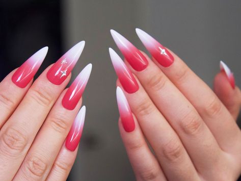 Tofu Puffs, Gradient Nail Art, Long Stiletto Nails, Long Stiletto, Ombre Gradient, Gel Extensions, White Ombre, White Tip, Gel Polish Colors