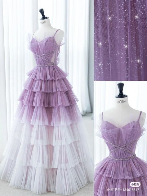 Prom Dresses Spaghetti Strap, Lavender Gradient, Modest Girls Dresses, Edgy Dress, Tulle Prom Dresses, Ruffle Prom Dress, Lehenga Designs Simple, Girls Long Dresses, Gowns Dresses Elegant