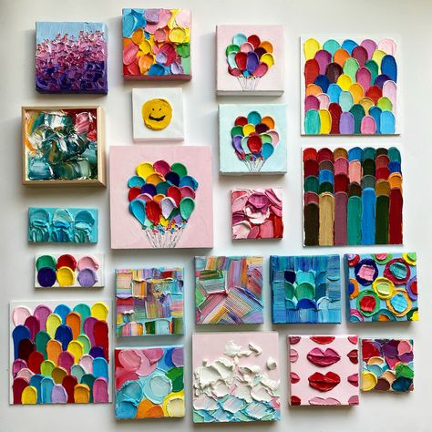 Add some cheerful, colourful and textured art to your home! Ann Marie Coolick creates totally spring vibe artwork that can brighten anyone's day. Mini artwork pieces; International artist, international art, colour pop art, fun art, bright art, textural art, bold art, rainbow art, cute art, kids art,   unique art, abstract art, fruit art, sprinkle art, floral art, polka dot art, oil paintings, colourful gallery wall. Check out more of her pieces by clicking the pin! Beginner Painting On Canvas, Art Village, Canvas Painting Ideas, Bright Art, Ann Marie, Easy Canvas Painting, 캐릭터 드로잉, Textured Canvas Art, Simple Acrylic Paintings