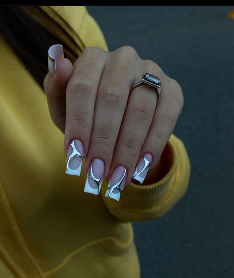 Wow Nails, Silver Nails, Square Acrylic Nails, Manicure Y Pedicure, Funky Nails, Best Acrylic Nails, Square Nails, Long Acrylic Nails, Cute Acrylic Nails