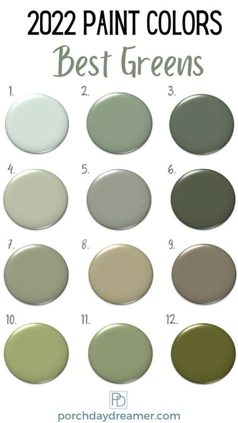 Best of the best paint color trends in 2022! The most useable paint colors for your home grouped by major color families: Neutrals, Blues, Greens, Pinks, and Violets. #porchdaydreamer #coloroftheyear #paintcolors #colortrends Olive Green Color Palette Bedrooms, Wallpaper Trends For 2023, Olive Green Painted Furniture, 2022 Paint Color Trends, 2023 Paint Color Trends, Ozark Alabama, Best Green Paint Colors, Green Bedroom Paint, Villa Inspiration