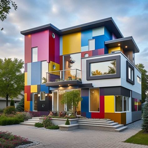 How to Use Color and Texture in Your Exterior Paint Design • 333+ Images • [ArtFacade] Exterior Building Color Combination, Colourful House Exterior, Exterior Paint Design, Villa Facade Design, Building Elevations, Colourful Architecture, Building Color, Exterior Color Combinations, School Building Design