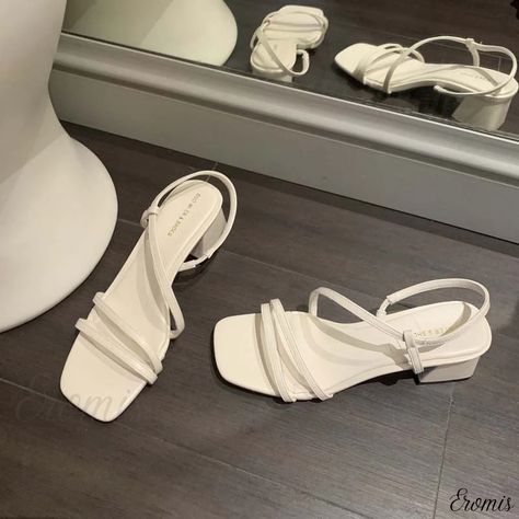 Eromis - Open-Toe Square-toe Sandals with Ankle Strap, Chunky Heel and Delicate Straps Louis Vuitton Sneaker, Casual Shoes Women Sneakers, White Strappy Heels, Heels Aesthetic, My Style Bags, Shoes Heels Classy, Cute Shoes Heels, Square Toe Sandals, Shoe Sole