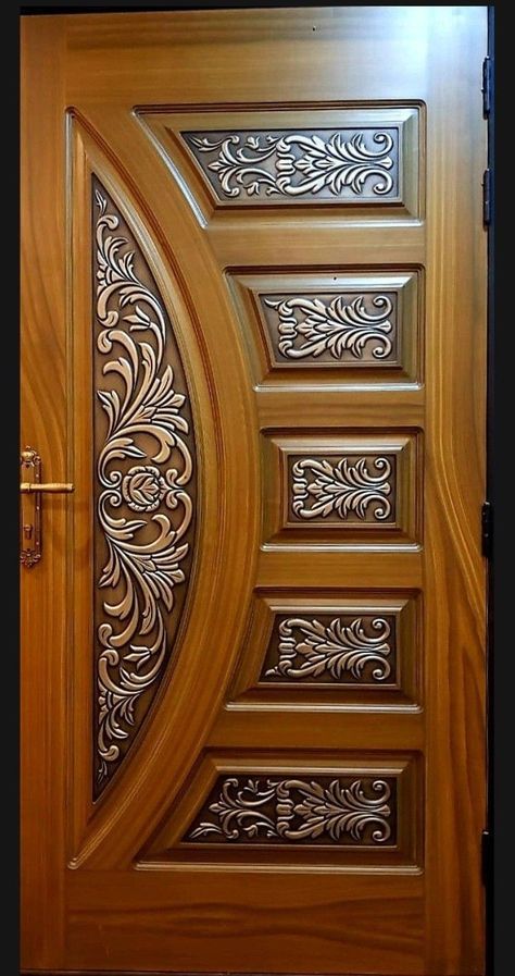 Stylish wooden front entrance door design idea Wooden Main Double Door Design, Single Main Door Designs, Main Door Design Photos, Latest Door Designs, Porte In Ferro, House Front Door Design, Flush Door Design, Modern Wooden Doors, House Main Door Design