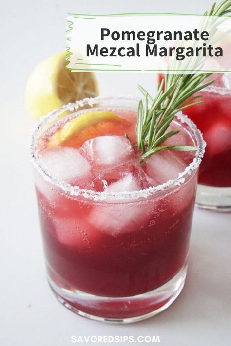 Add Pomegranate juice to these Mezcal Margaritas to give them a fruity boost of flavor. | Mezcal Cocktail | Mezcal Margarita Recipe | Pomegranate Cocktail | Pomegranate Mezcal Margarita Recipe | Drinking Ideas, Cocktails Margarita, Pomegranate Cocktail, Pomegranate Cocktails, Mezcal Margarita, Yummy Cocktails, Traditional Margarita, Mezcal Cocktails, Creative Cocktails