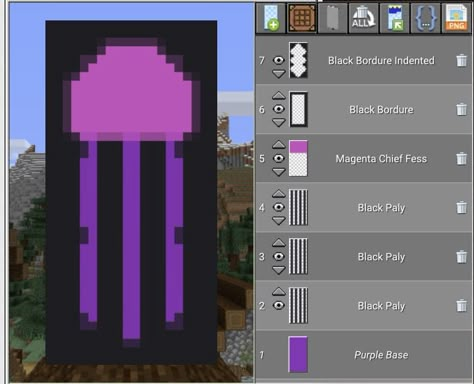 Minecraft Banner Designs Purple, Jellyfish Minecraft, Fish Banner Minecraft, Minecraft Fish Banner, Minecraft Banner Ideas Step By Step, Minecraft Shark Build, Minecraft Sea Creature Build, Squid Banner Minecraft, Minecraft Flags Banners