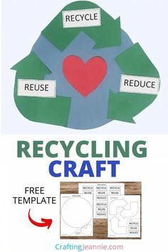 Make this Recycling Craft! Get the Free Printable and instructions for this fun Recycling Activity for Kids! I show you step-by-step how to make the supplies and even include lots of tips to make crafting easier for groups of kids. Great for Preschool, Elementary school, scouts and of course Earth Day! #RecylingCraft #Earthday #preschoolcraft #kidcraft #CraftingJeannie Recycling Crafts For Preschoolers, Earth Week Preschool, Reduce Reuse Recycle Crafts, Reduce Reuse Recycle Activities, Recycle Preschool, Recycling Activities For Kids, Kids Crafts Toddlers, Recycling Lessons, Crafts Toddlers