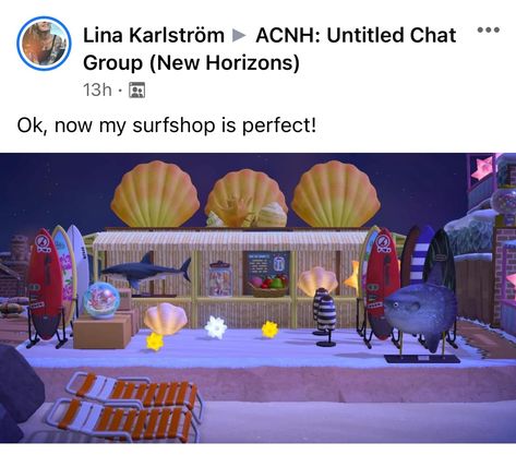 Acnh Surf Shop, Surf Shop Design, Nintendo Switch Animal Crossing, Animal Crossing Funny, Animal Crossing Memes, Animal Crossing Guide, Animal Crossing Wild World, Tropical Animals, New Animal Crossing