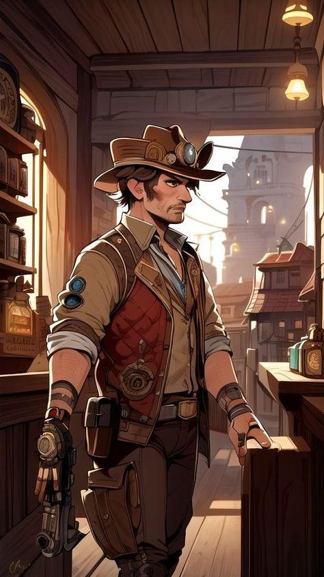 Western Steampunk, Steampunk Characters, Steampunk Aesthetic, Fantasy Concept, Concept Art, Character Art, Drawings, Quick Saves, Art