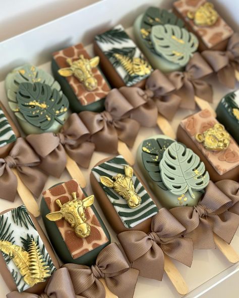 Safari Theme Cakesicles, Jungle Theme Treats, Safari Cakesicles, Jungle Theme Dessert Table, Safari Cake Pops, Safari Party Ideas, Cool Party Ideas, Two Wild Cakes, Cake Pops Ideas