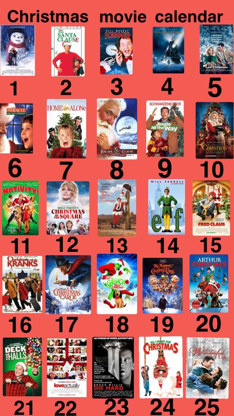 #christmas #christmasmovies #films #movies #christmasfilms #calandre #list #25days #25 #december Movie For Christmas, 25 Christmas Movies List, Chrimas Movie List, Christmas Movie Every Day Of December, December Movie Challenge, Christmas Movies Disney Plus, 31 Christmas Movies, Best Christmas Films, Christmas Movies To Watch Every Day Of December