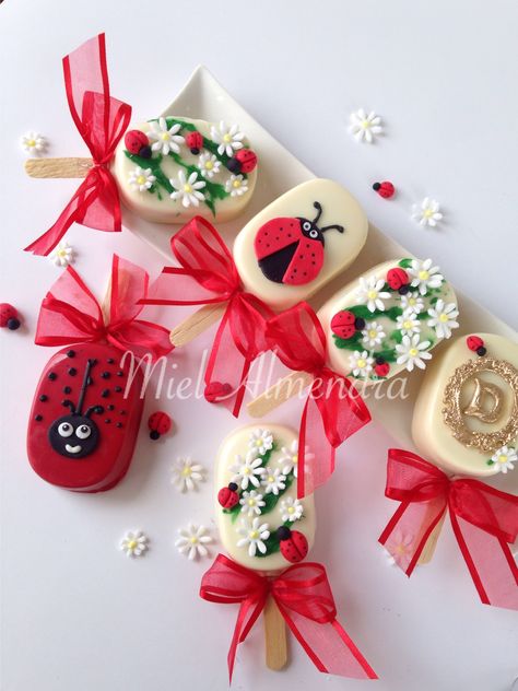 Ladybug Cake Pops, Cake Sickles, Ladybug Party Decorations, Rainbow Cake Pops, Lady Bob, Popsicles Cake, Girly Birthday Cakes, Miraculous Ladybug Party, Cake Popsicles