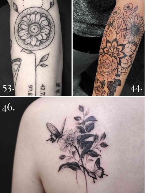 53 Zinnia Tattoo Flower Ideas - Tattoo Glee Zinnia Tattoo Ideas, Tattoo Flower Ideas, Zinnia Flowers Tattoo, Zinnia Tattoo, Least Painful Tattoo, Blue Flower Tattoos, Vintage Flower Tattoo, Tato Tradisional, Zinnia Flower