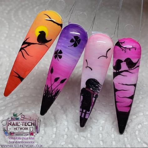 Silhouette Nail Art, Summer Nails Art Designs, Peacock Nail Art, Summer Nails Coffin, Spooky Halloween Nails, Beginner Nail Designs, Silhouette Nails, Summer Nails Art, Trendy Summer Nails