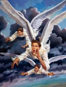 End Times Angels / https://adaughtersgiftoflove.wordpress.com/2017/10/24/end-times-angels/ Three Angels, Happy Sabbath, Bible Pictures, Christian Posters, Angel Messages, Book Of Revelation, Biblical Art, Bible Prophecy, Angel Pictures