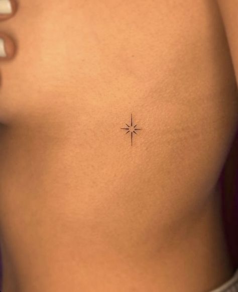 Fine Line Tattoo Torso, Women Small Chest Tattoo, Star Tattoos Dainty, Side Small Tattoos Women, Angel Number Hip Tattoo, Brown Freckle Tattoo, Microtattoo Simple Tiny Tattoo, Small Upper Back Tattoos For Women, Fine Needle Tattoo