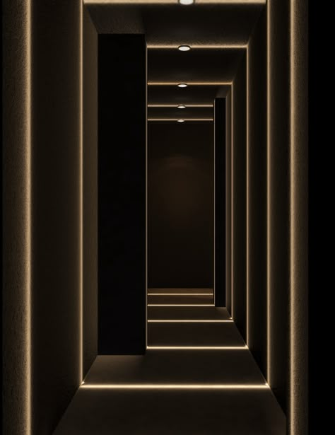 Dark Hotel Hallway, Dark Corridor, Cheap Basement Ideas, Lobby Designs, Club Hallway, Luxury Hotels Lobby, Corridor Design, Corridor Lighting, All Of The Lights