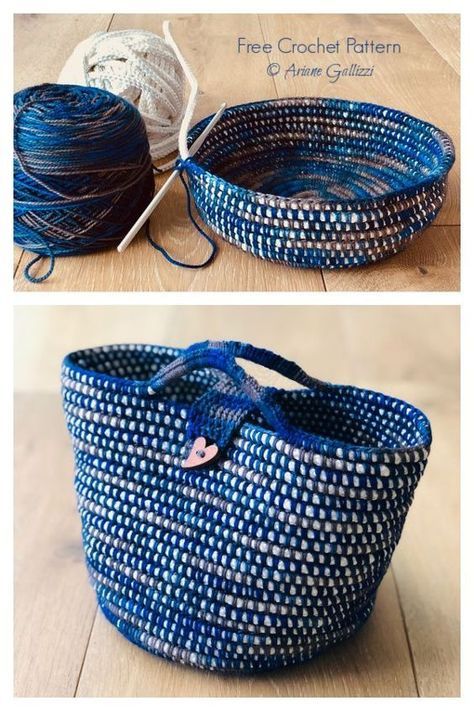 Ropey Happy Project Basket Free Crochet Pattern Different Knitting Stitches, Rainbow Basket, Crochet Bathroom, Crochet Tote Pattern, Crochet Storage Baskets, Crochet Basket Pattern Free, Basket Diy, Coiled Fabric Basket, Crochet Baskets