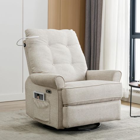 PRICES MAY VARY. [Glider Swivel Reclining Chair]: The swivel rocking base allows you to swivel 270° and adjust the recliner. The backrest can be tilted from 100 degrees to 160 degrees to meet the needs of different scenes and help you relax better, making it perfect for activities such as watching television, sleeping, and reading. [Comfortable Power Recliner]: The recliner chair features a smooth electric reclining mechanism that operates at the touch of a button and is designed to provide your Rocker Recliner With Ottoman, Pink Tufted Recliner Chair, Modern Power Rocker Recliner, Nursery Rocking Chair Glider Target, Baby Rocking Chair Corner, Sherpa Nursery Rocking Chair, Cheap Nursery Rocking Chair, Pottery Barn Rocking Chair Nursery, Pottery Barn Nursing Chair