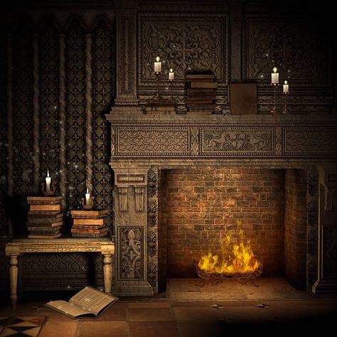 Fantasy Room, Magical Books, House Background, Retro House, Vintage Fireplace, Vinyl Photography, Fantasy Rooms, Halloween Backdrop, Old Fireplace