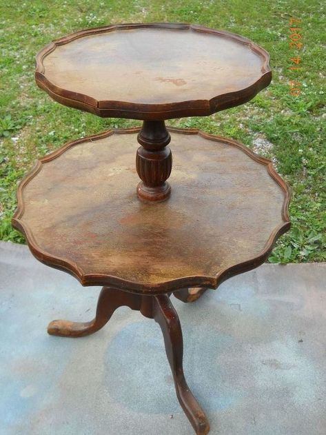 2 Tier Table Decor, 2 Tier Side Table Makeover, Tiered Table Makeover, Two Tiered Side Table, Round Side Table Makeover, End Table Makeover, Side Table Makeover, Vintage Typewriter, Wooden Side Table