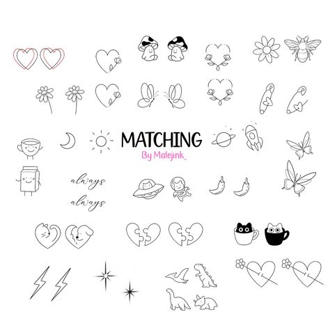 Tag the person you would get a matching tattoo 🙊 #matchingtattoos #tattoosforsisters #tattoosforfriends #nyctattooartist #nyctattoo #nycflashtattoo #tattoodeals #tattooart Matching Bff Finger Tattoos, Matching Line Art Tattoos, Matching Tattoos Flash Sheet, Matching Tattoos With Bestie, Cute Tattoos Best Friends, Couple Flash Tattoo, Simple Tattoos For Friends, Puzzle Matching Tattoos, Twinning Tattoos For Best Friends