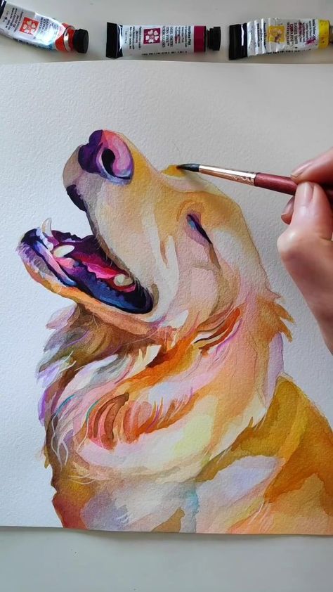 Instagram Watercolour Dogs How To Paint, Watercolor Dog Portrait Tutorial, Acrylic Painting Dogs Pet Portraits, Water Colour Pet Portraits, Gouache Pet Portrait, Watercolor Dog Portrait, Watercolor Paintings Of Animals, Watercolor Pet Portraits, Animal Portraits Art