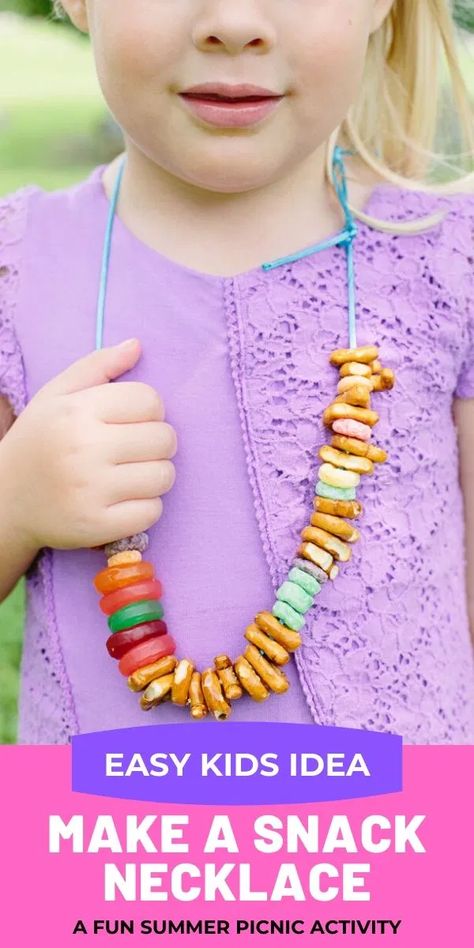 Picnic Food Kids, Snack Necklace, Kids Summer Projects, Picnic Activities, Trip Snacks, Picnic Snacks, Kid Recipes, Cereal Snacks, Kids Picnic