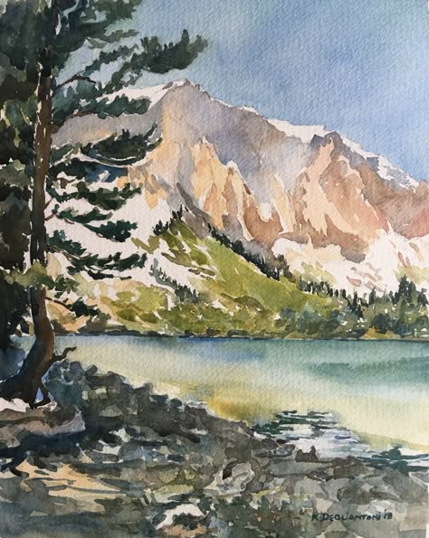 Mountain Range Watercolor, Scenic Watercolor Paintings, Mountain Lake Watercolor, Watercolor Art Mountains, Jason Painting, Canada Watercolor, California Watercolor, Colorado Watercolor, National Park Watercolor