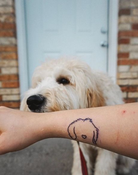 17 Coolest Goldendoodle Tattoos - PetTime Goldendoodle Tattoo, Attached To People, Coolest Tattoo, Goldendoodle Art, Pet Memorial Tattoo, Dog Memorial Tattoos, Funky Tattoos, Golden Doodles, Writing Tattoos