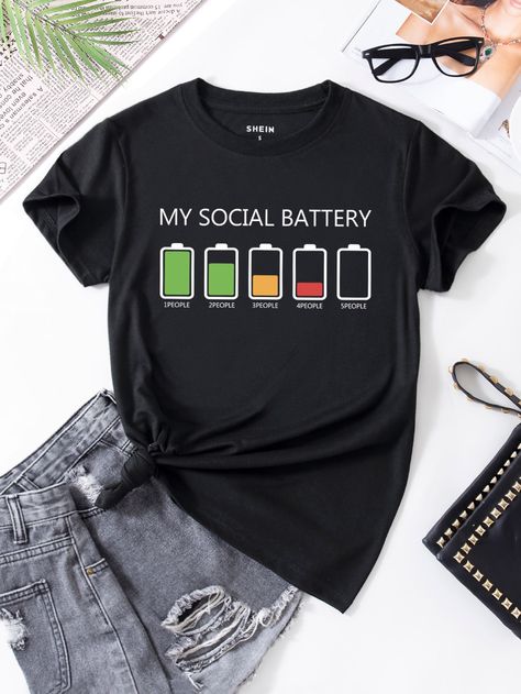 Black Casual  Short Sleeve Polyester Slogan  Embellished Slight Stretch Summer Women Tops, Blouses & Tee Streetwear Tshirt Design Ideas, Te Shirt, Abstract Streetwear, Slogan Graphic Tee, Design Kaos, T-shirt Print Design, Quote Positive, Tshirt Printing Design, Merch Ideas