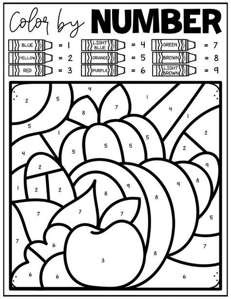 thanksgiving color by number November Worksheets, Fall Preschool Worksheets, Thanksgiving Board, Thanksgiving Activities For Kindergarten, Seasons Preschool, Fall Coloring Sheets, Fall Worksheets, Preschool Names, Sight Word Coloring