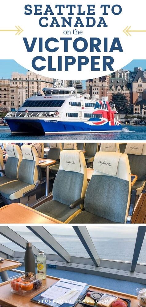 One of the fun things to do in Seattle is to take a trip to Canada! Hop aboard the Victoria Clipper and sail to Victoria, British Columbia for a one day excursion or longer getaway. Learn all about the boat, how long is the trip, how to choose your seat, and what food is served on board! #seattle #thingstodo #canada #pnw Victoria Island Canada, British Columbia Winter, Seattle Winter, Summer In Seattle, Seattle Ferry, Vancouver Vacation, Day Trips From Seattle, Seattle Travel Guide, Trip To Canada