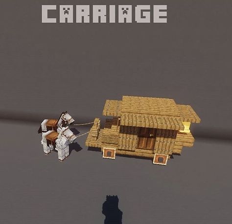 Minecraft Carriage Design, Cart Design Minecraft, Wagon Minecraft Ideas, Minecraft Carriage, Minecraft Animal Cages, Horse Carriage Minecraft, Minecraft Caravan Wagon, Minecraft Horse Cart, Minecraft Cliffside